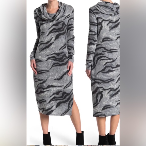 Catherine Malandrino Zebra Cowl Neck Sweater Dress - Picture 2 of 13